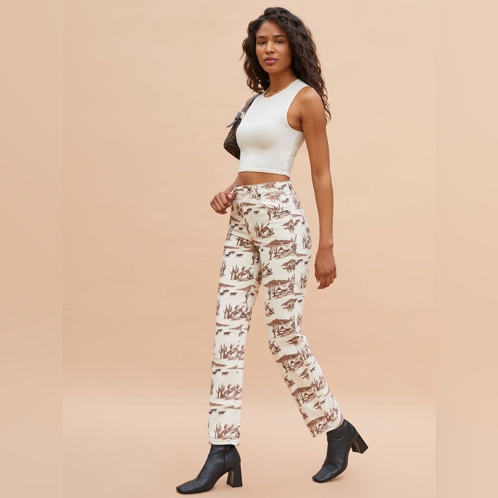 Reformation Sonora Desert Print Straight Leg Jeans Size 26 “Desert Sand” Wash